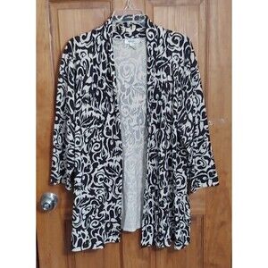 Dressbarn Womens Cardigan Sweater 22 24 Black White Geometric Open Front 3X
